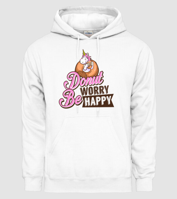 Donut worry be happy model alb pe tricou