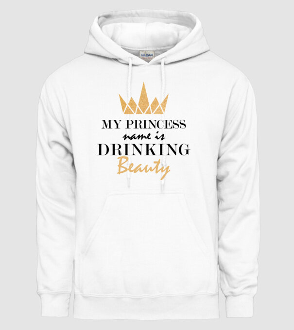 Drinking beauty gold model alb pe tricou
