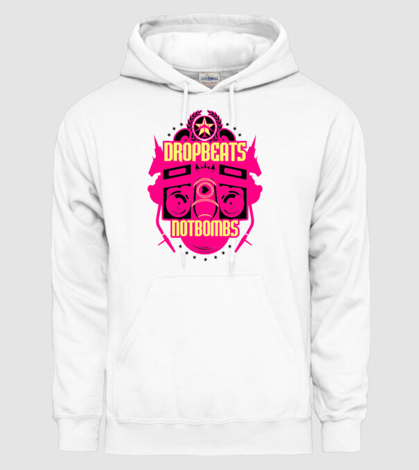 Drop Beats Not Bombs model alb pe tricou