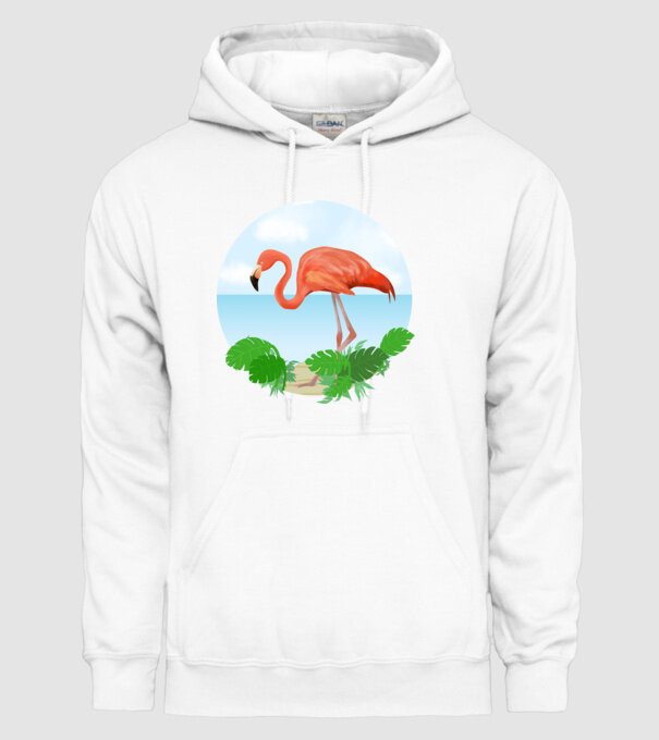 Flamingo model alb pe tricou