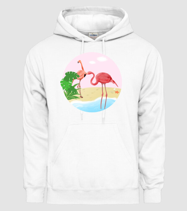 Flamingo model alb pe tricou