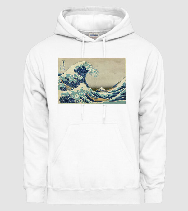 Great Wave of Kanagawa mască model alb pe tricou