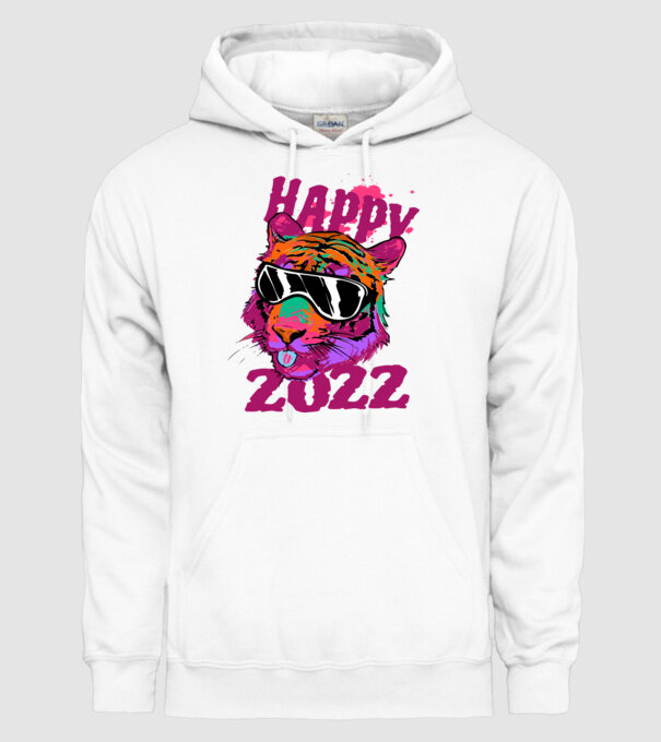 Happy 2022 tiger model alb pe tricou