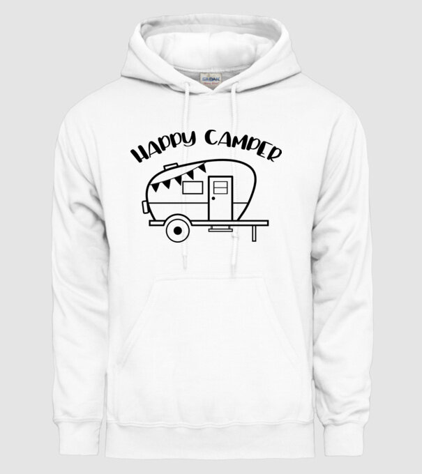Happy camper model alb pe tricou