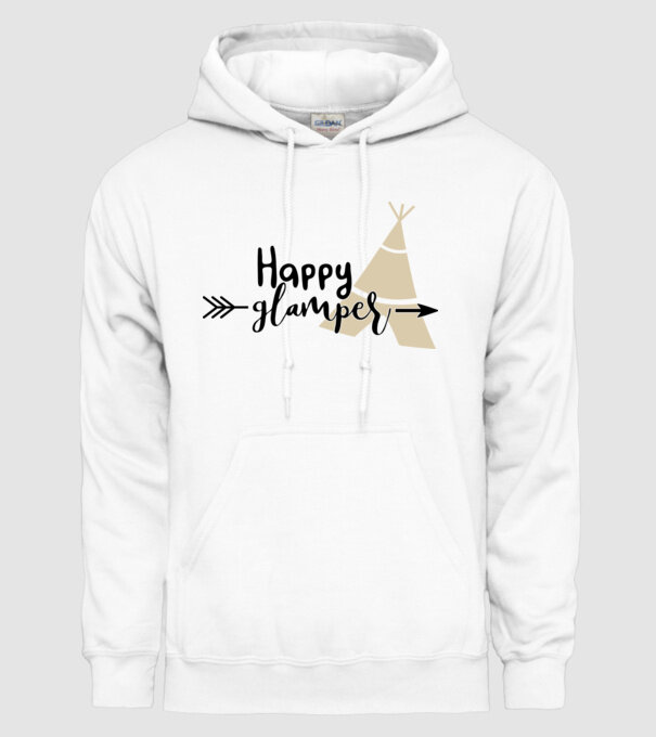 Happy glamper model alb pe tricou