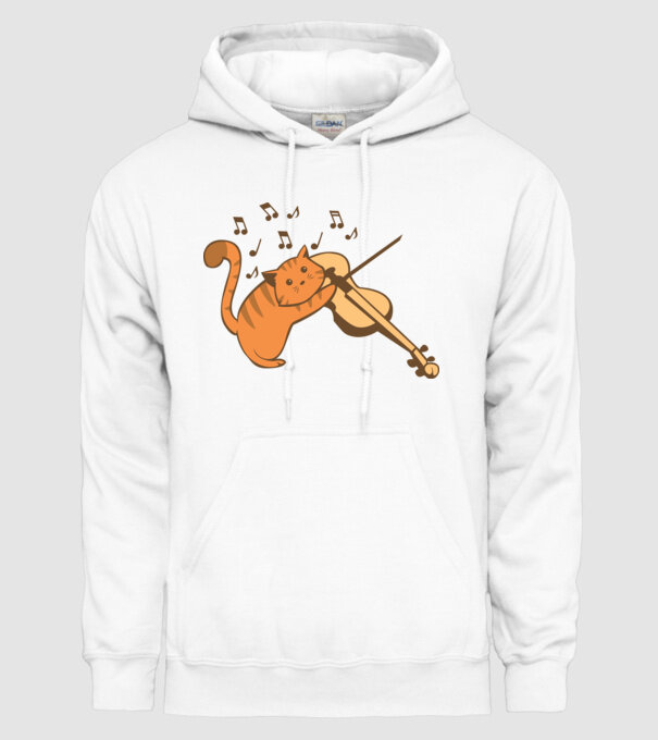 Pisică cântă la vioară model alb pe tricou