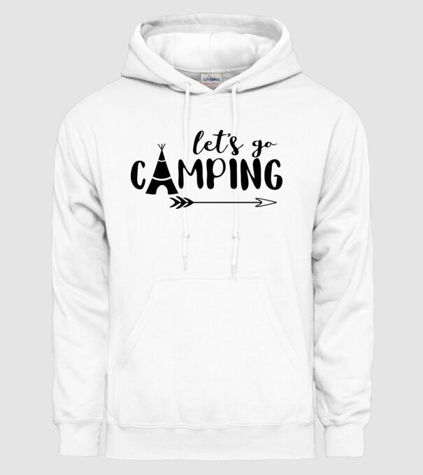 'Let''s go camping' model alb pe tricou