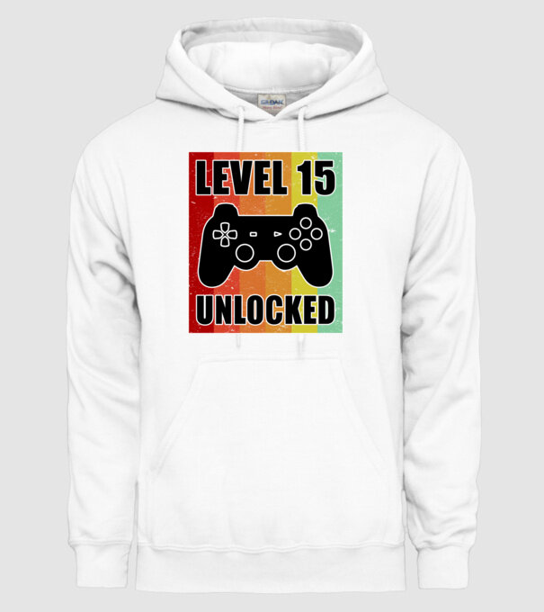 level 15 unlocked retro gamer model alb pe tricou