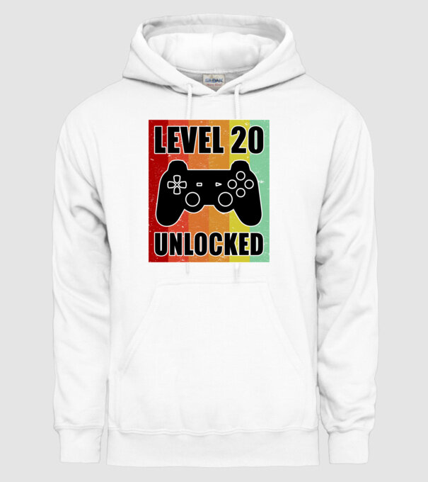 level 20 unlocked retro gamer model alb pe tricou