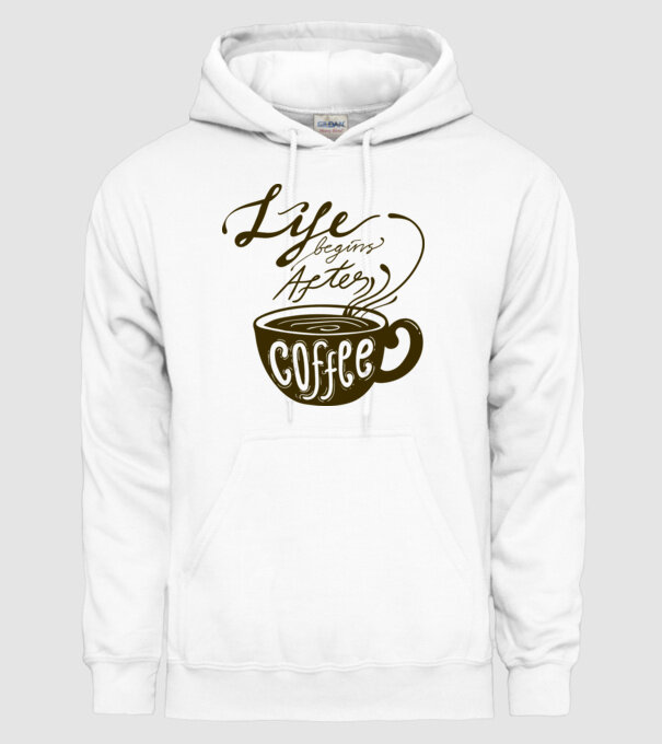Life begins after coffee model alb pe tricou