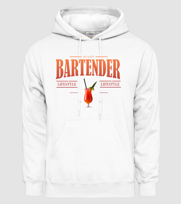 Lifestyle Bartender model alb pe tricou