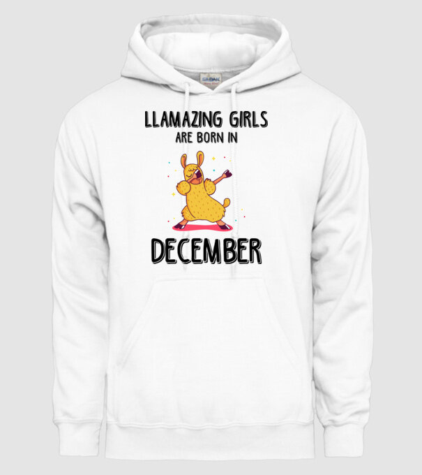 Llamazing girls are born in december black model alb pe tricou