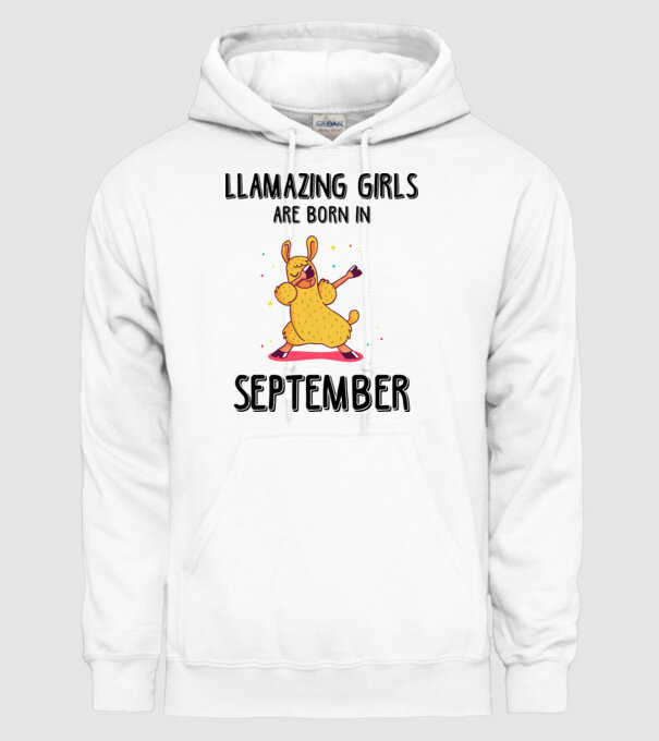Llamazing girls are born in september black model alb pe tricou