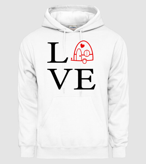 Love camping model alb pe tricou