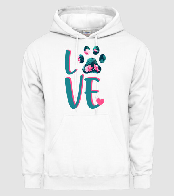LOVE CÂINI model alb pe tricou