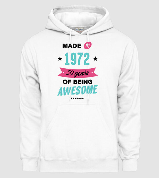MADE in 1972 model alb pe tricou