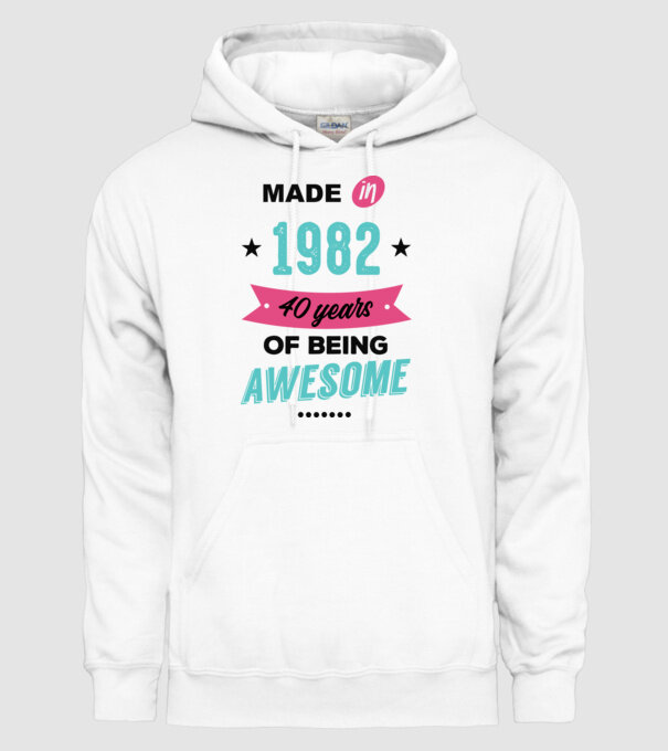 MADE in 1982 model alb pe tricou