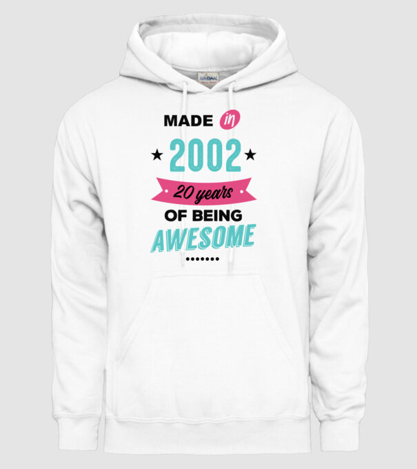 MADE in 2002 model alb pe tricou