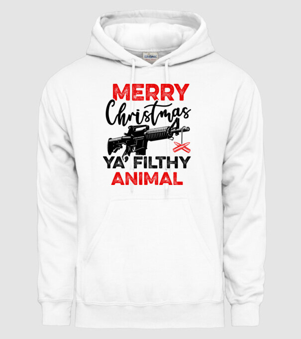 Merry Christmas Ya Filthy Animal model alb pe tricou