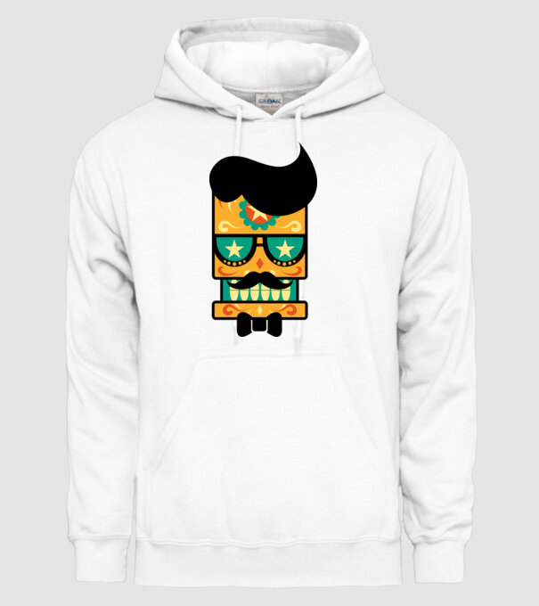 Mustache model alb pe tricou