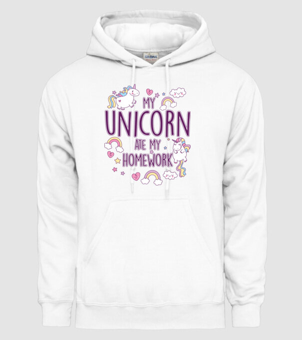 My unicorn ate my homework model alb pe tricou
