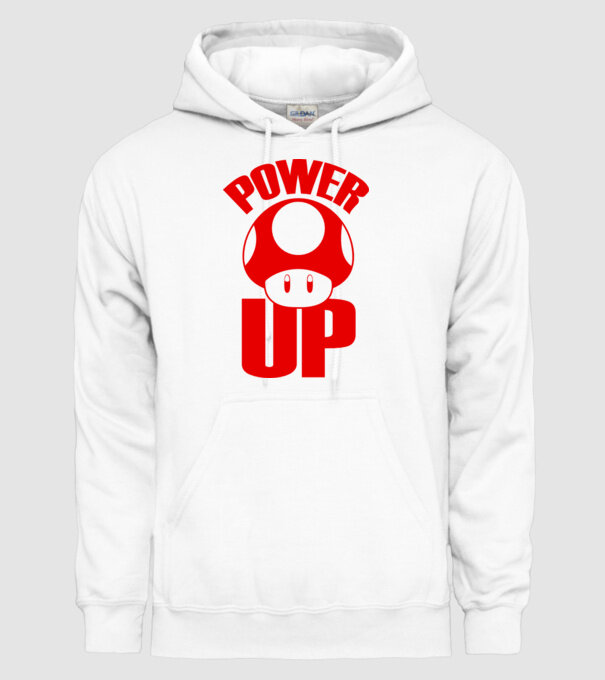 Power up model alb pe tricou