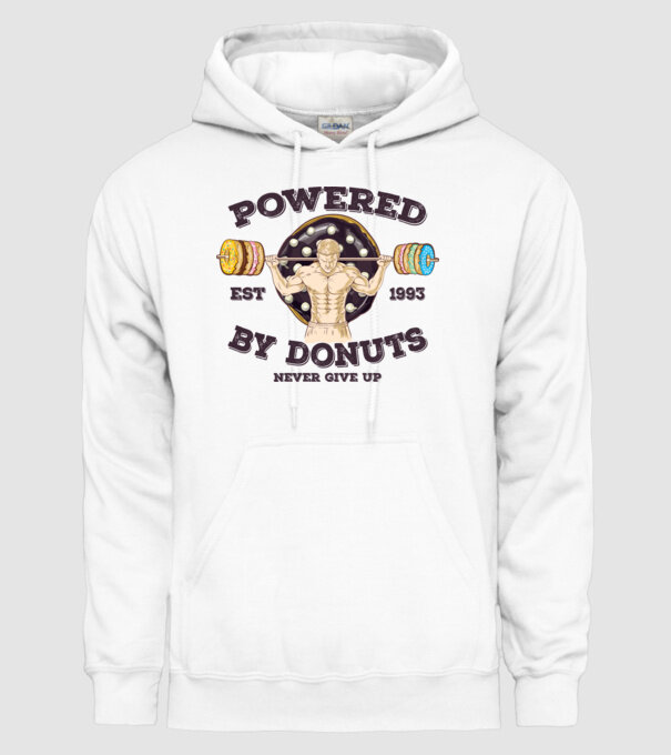 Powered by donuts model alb pe tricou