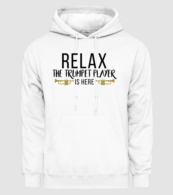Relax the trumpet player is here model alb pe tricou