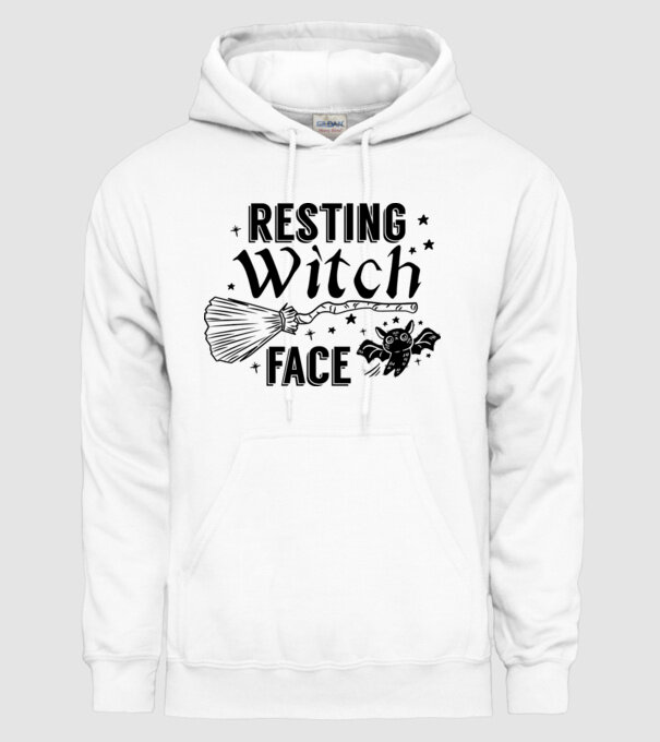 Resting Witch face model alb pe tricou