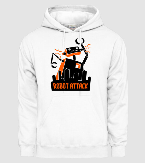 Robot Attack model alb pe tricou