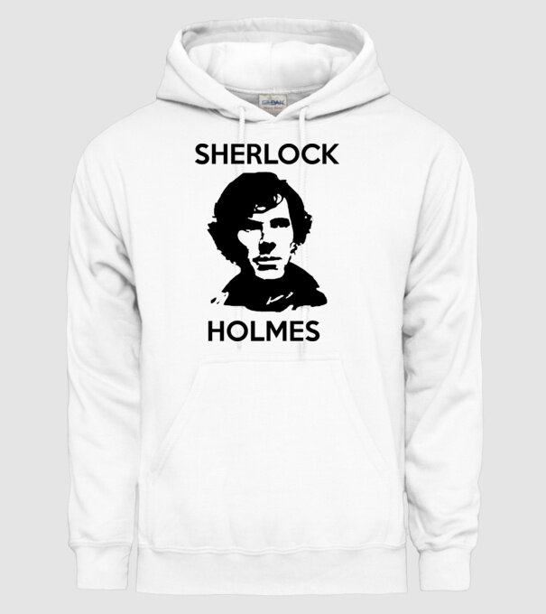 Sherlock model alb pe tricou