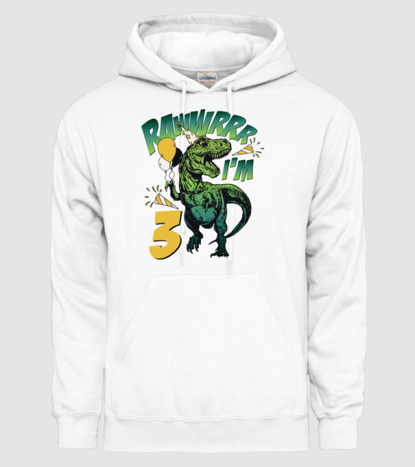 'Birthday Dinosaur rawww i''m 3' model alb pe tricou