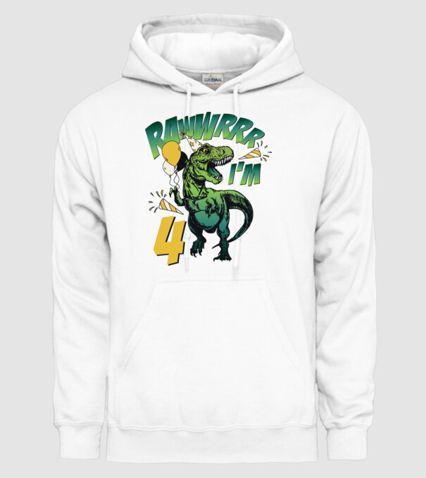 'Birthday Dinosaur rawww i''m 4' model alb pe tricou