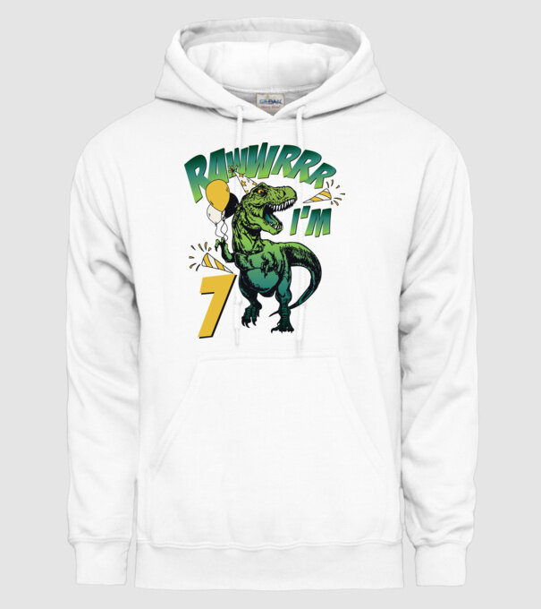 'Birthday Dinosaur rawww i''m 7' model alb pe tricou