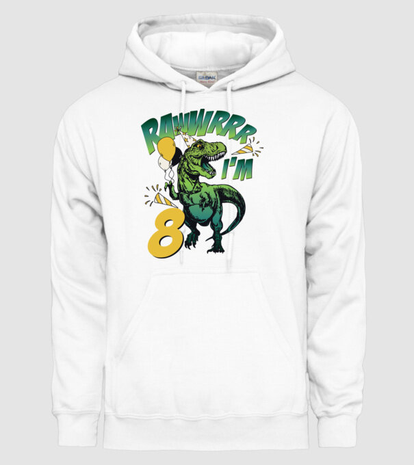 'Birthday Dinosaur rawww i''m 8' model alb pe tricou