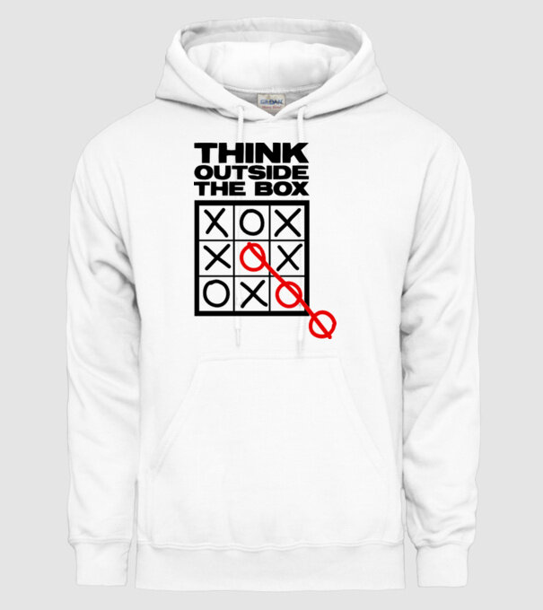 Think outside the box model alb pe tricou