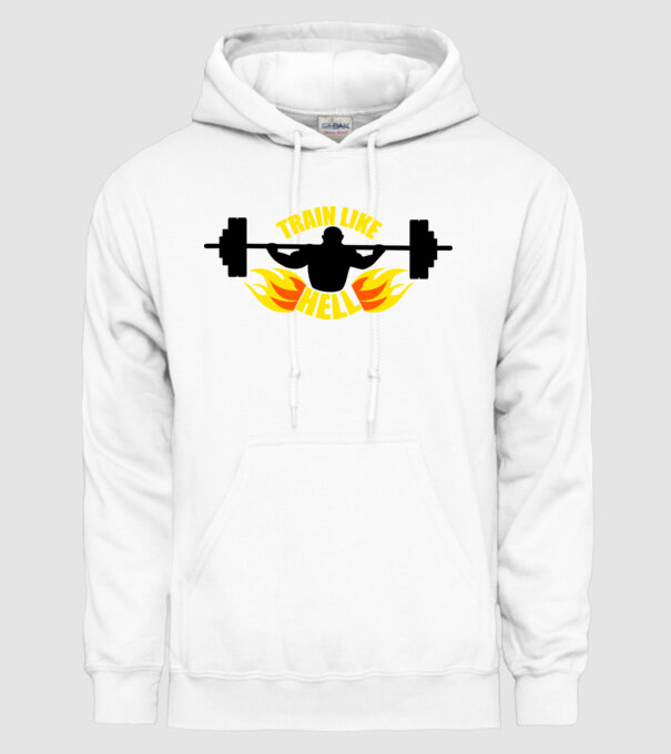 Train like hell model alb pe tricou