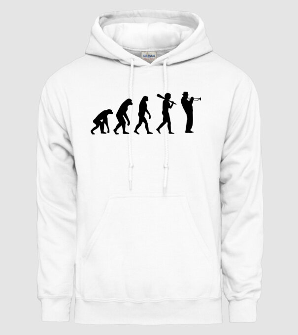 Trombitás evolúció model alb pe tricou