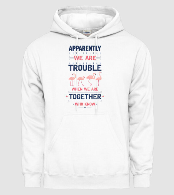 Trouble together flamingos model alb pe tricou