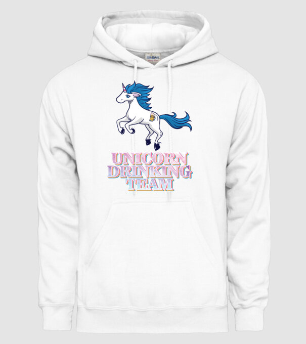 Unicorn drinking team model alb pe tricou