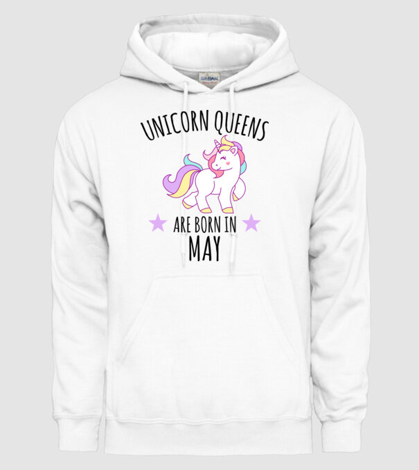 Unicorn queens are born in - May model alb pe tricou