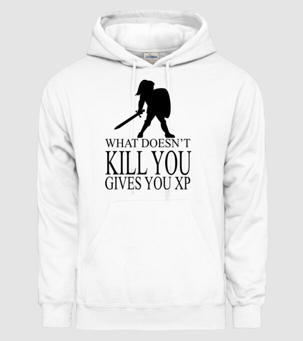'What doesn''t kill you, gives you XP' model alb pe tricou