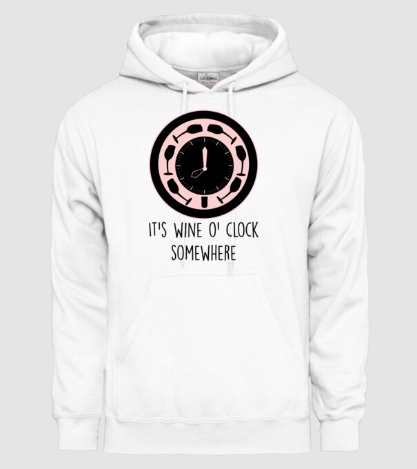 Wine o clock model alb pe tricou