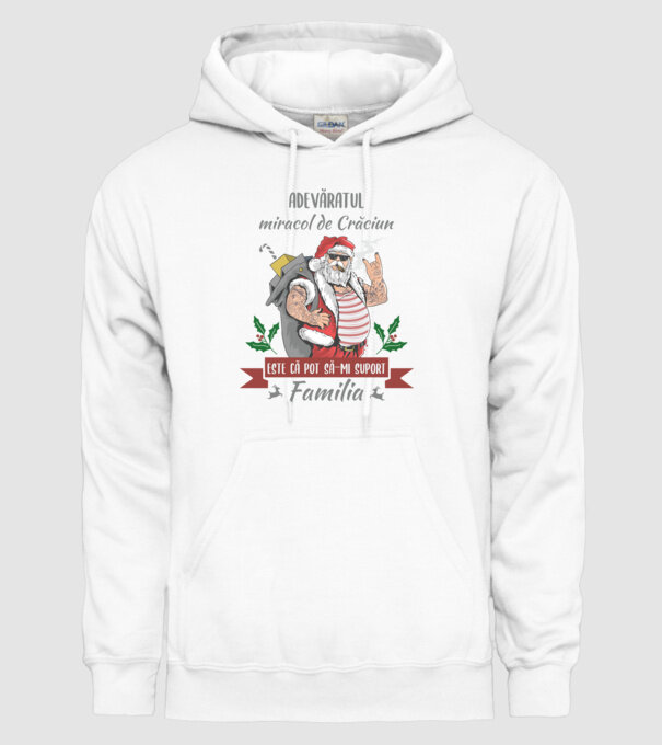 adevăratul miracol de Crăciun este că pot să-mi suport familia model alb pe tricou