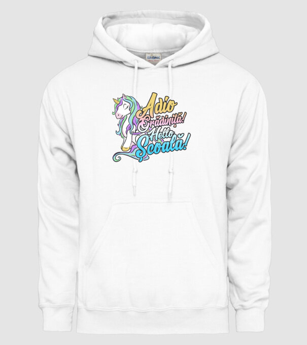 Adio grădiniță! Hello școală! model alb pe tricou