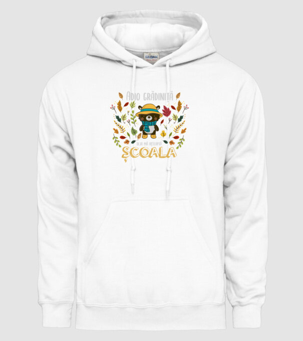 Adio grădiniță, acum sunt deja școlar model alb pe tricou