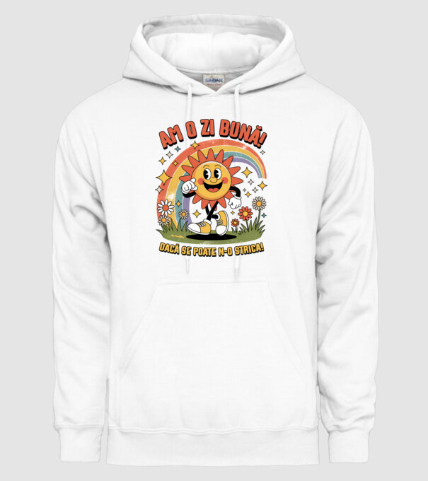 Am o zi bună! model alb pe tricou
