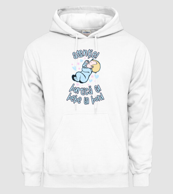 atenție! burtică cu bebe la bord model alb pe tricou
