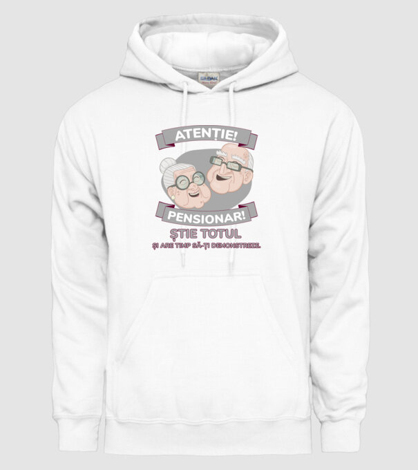 atenție! pensionar! știe totul și are timp să-ți demonstreze. model alb pe tricou