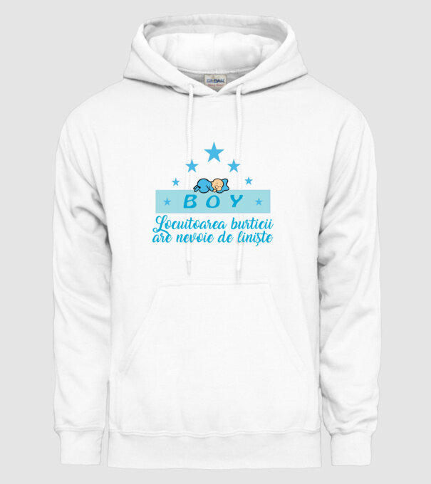 BOY- Locuitorul burticii are nevoie liniște model alb pe tricou